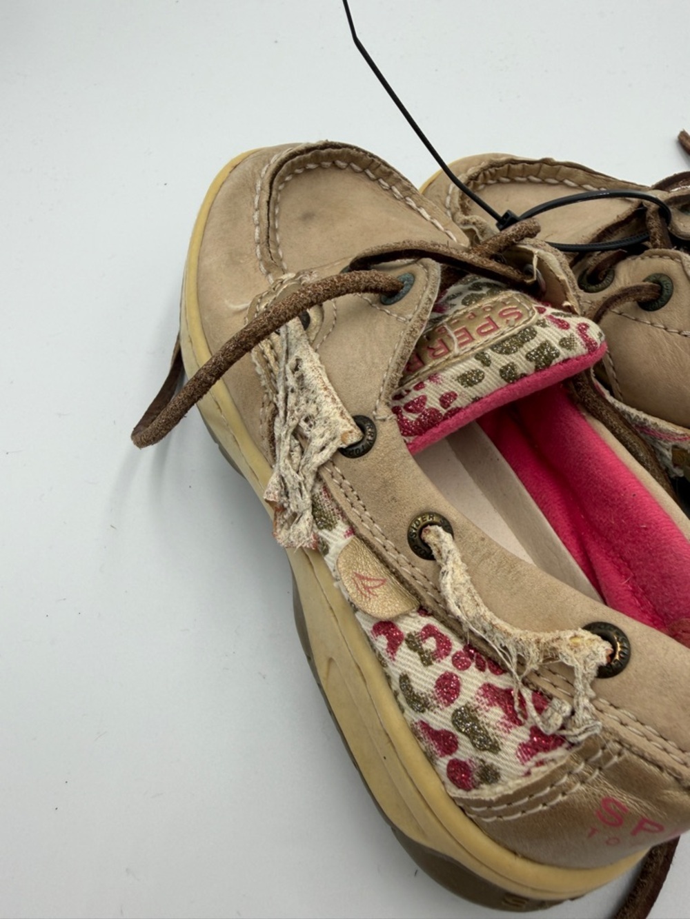 Sperry Toddler Girls 10.5 Tan Leopard Cheetah Moccasin Boat Shoes Pink Lining - Picture 4 of 8